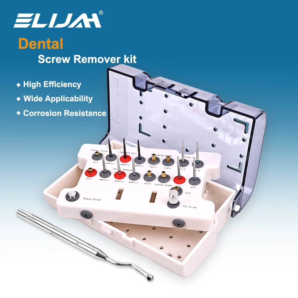

ELIJAH Набор для удаления зубных имплантатов Набор инструментов для восстановления зубных имплантатов Абатмент для имплантатов Удаление сломанной проволоки Зубные инструменты