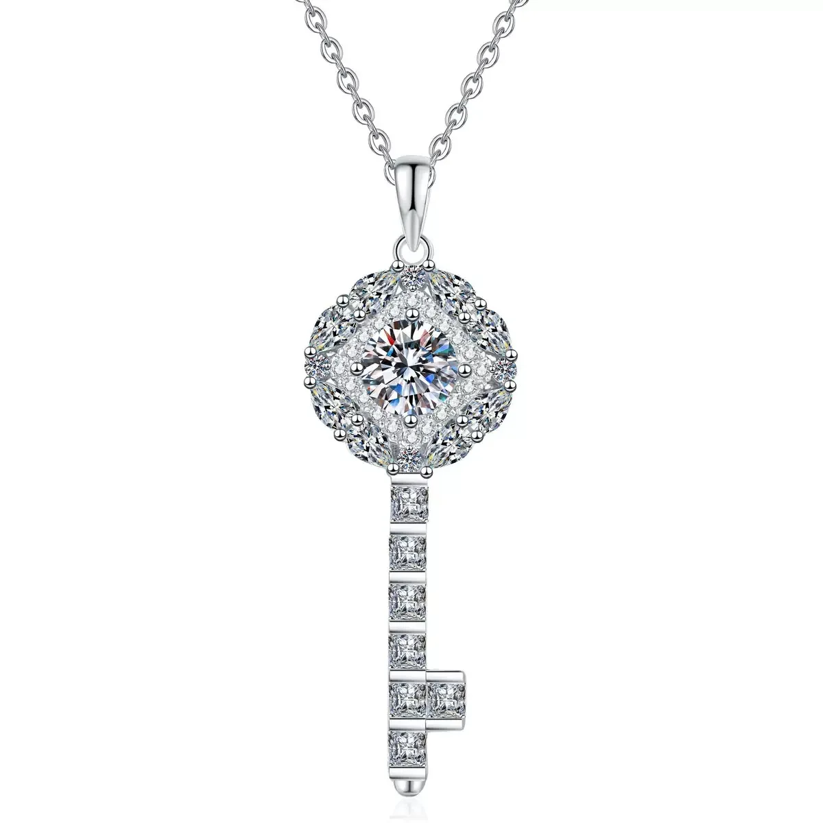 

0.5ct D Color Moissanite Key Pendant Necklace 925 Sterling Silver Fine Women Jewelry Bling Diamond Charm Necklaces Pass Tester