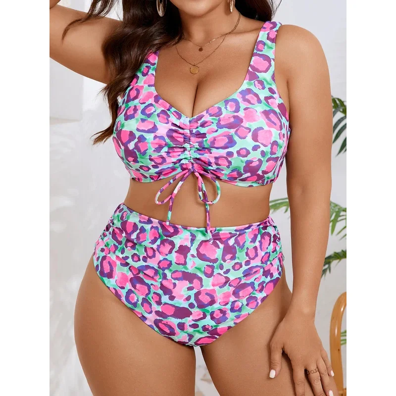 2026 Large Plus Big Size Printed Bikini High Waist Swimsuit Women Strappy Leopard Swimwear Female Bathing Swimming Swim Suit 5XL