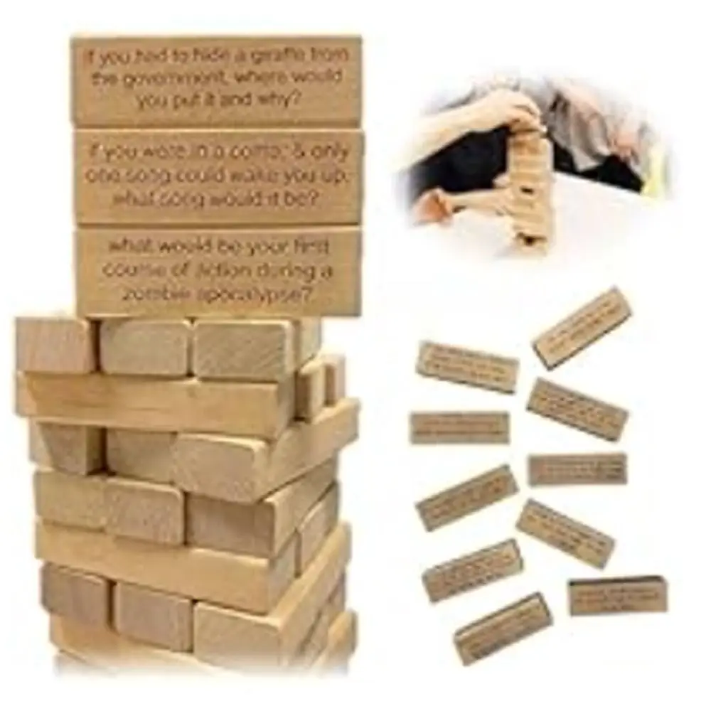 Develop Social Skills Ice Breaker Questions Tumbling Tower Game Portable Fun and Challenging Stacking Wooden Block Lightweight