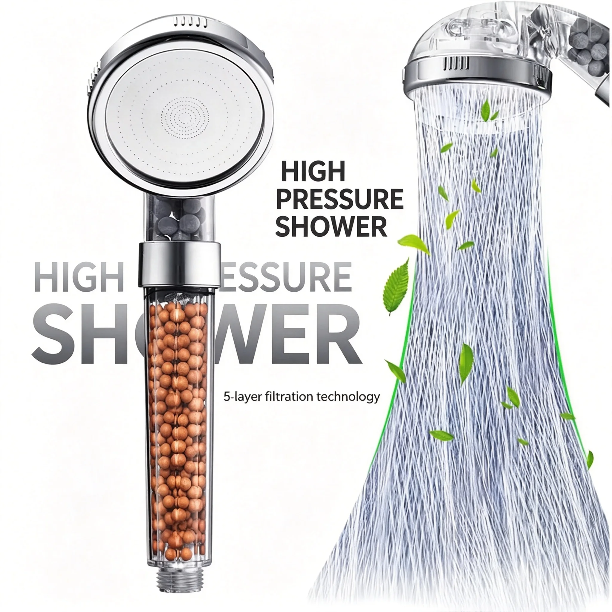 Shower Sprayer with Activated Carbon & Mineral Stone Double Filtration High Flow Water Saving with 1.5M Hose and Wall Bracket