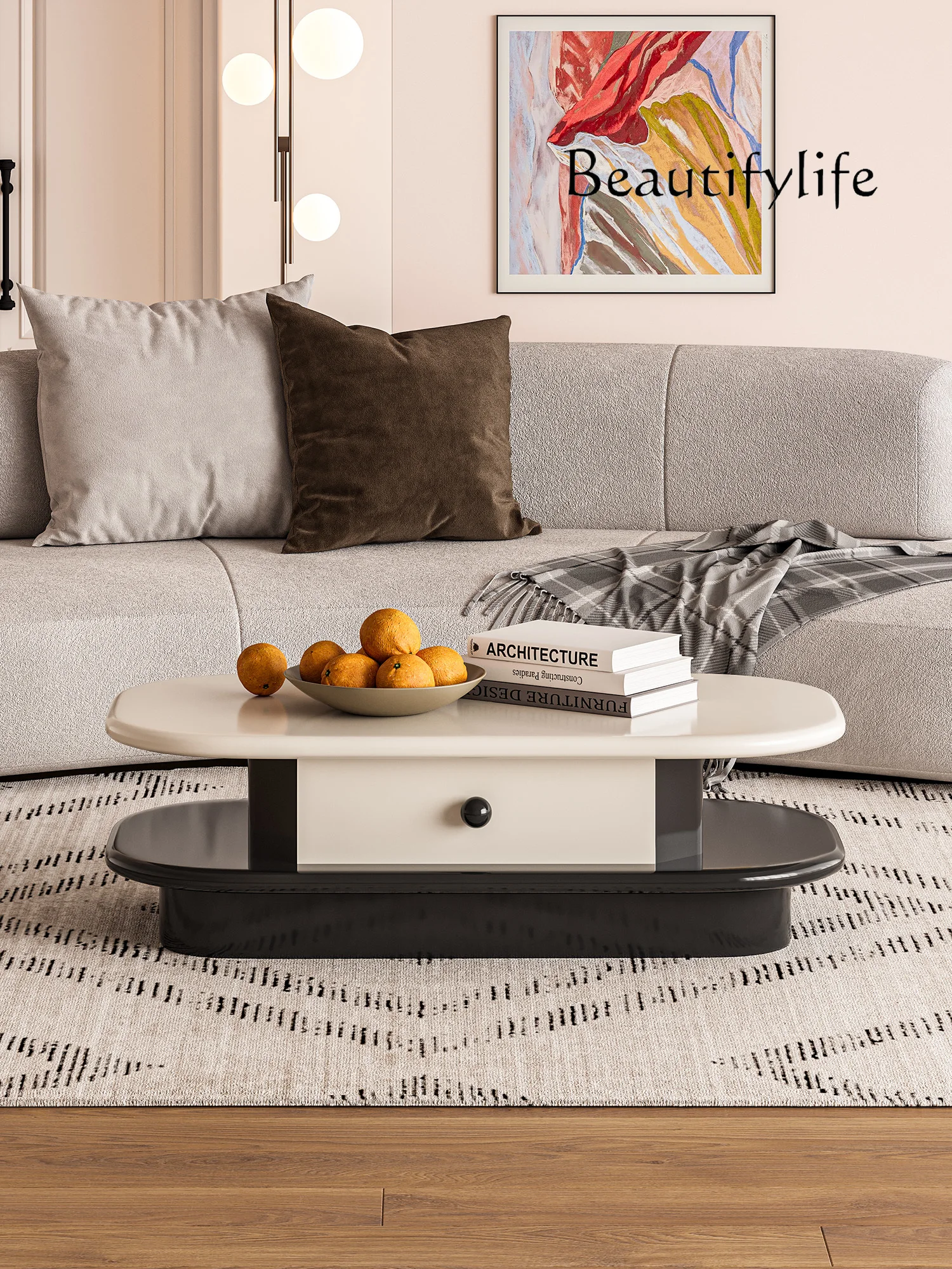 

Solid Wood Simplicity Black and White Advanced Color Matching Coffee Table Designer Living Room Sofa Tea Table Table