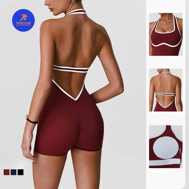 SVETLIN EU US Size High Quality Sports Bodysuit Sleeveless Tennis Fitness Tight-Fitting Sports Yoga Jumpsuit with Chest Pads