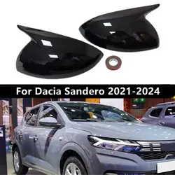 For Dacia Sandero 2021-2024 Car Sticker Rearview Side Mirror Cover Wing Cap Exterior Door Rear View Case Trim Carbon Fiber Look