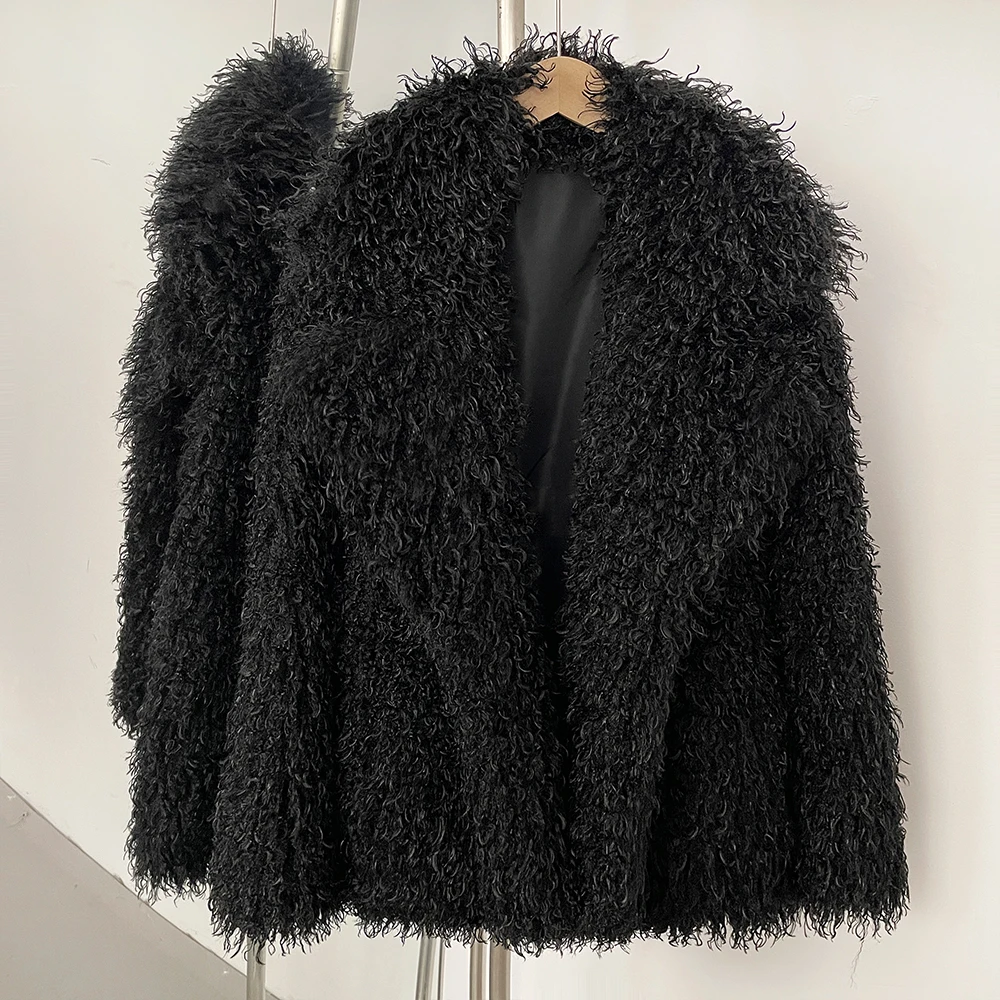 New Winter Clothes Women Fashion Faux Mongolia Sheep Fur Coat Warm Thick Fake Fur Jacket Long Sleeve Artificial Fur Overcoat