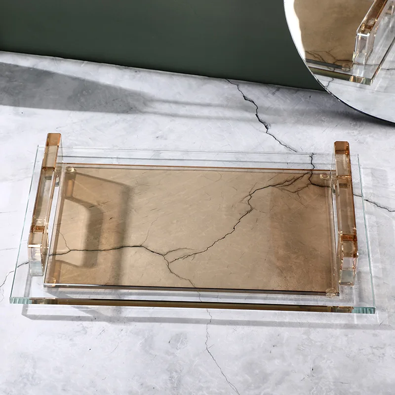 

Crystal Tray with Handle Luxury Nordic Simple Storage Trays Tea Cup Fruit Storage Plate Home Kitchen Organizer Decorative Trays