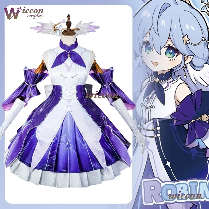 

Парик для косплея Young Robin Game Honkai Star Rail Детство Робин Косплей Костюм Платья с 3D принтом Парик Униформа для ролевых игр Женщины Девушки