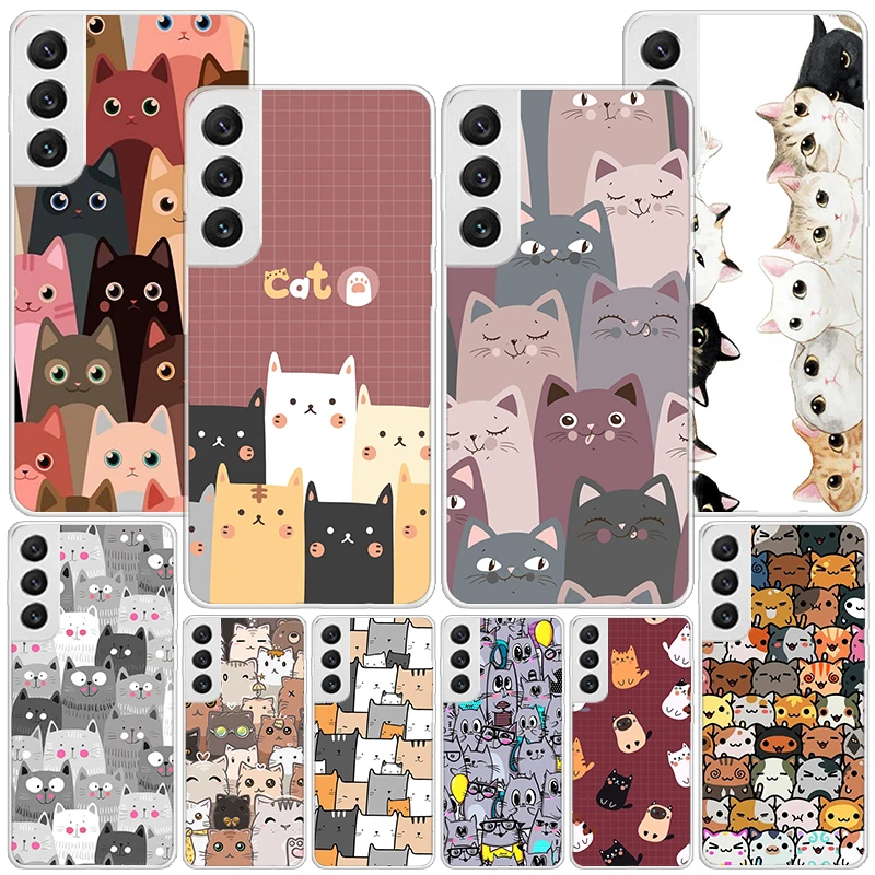 Cartoon Cute Cats Background Phnoe Case for Samsung Galaxy Note 20 Ultra 10 Lite 9 8 M12 M21 M30S M31S M32 J4 J6 Plus Unique Cov