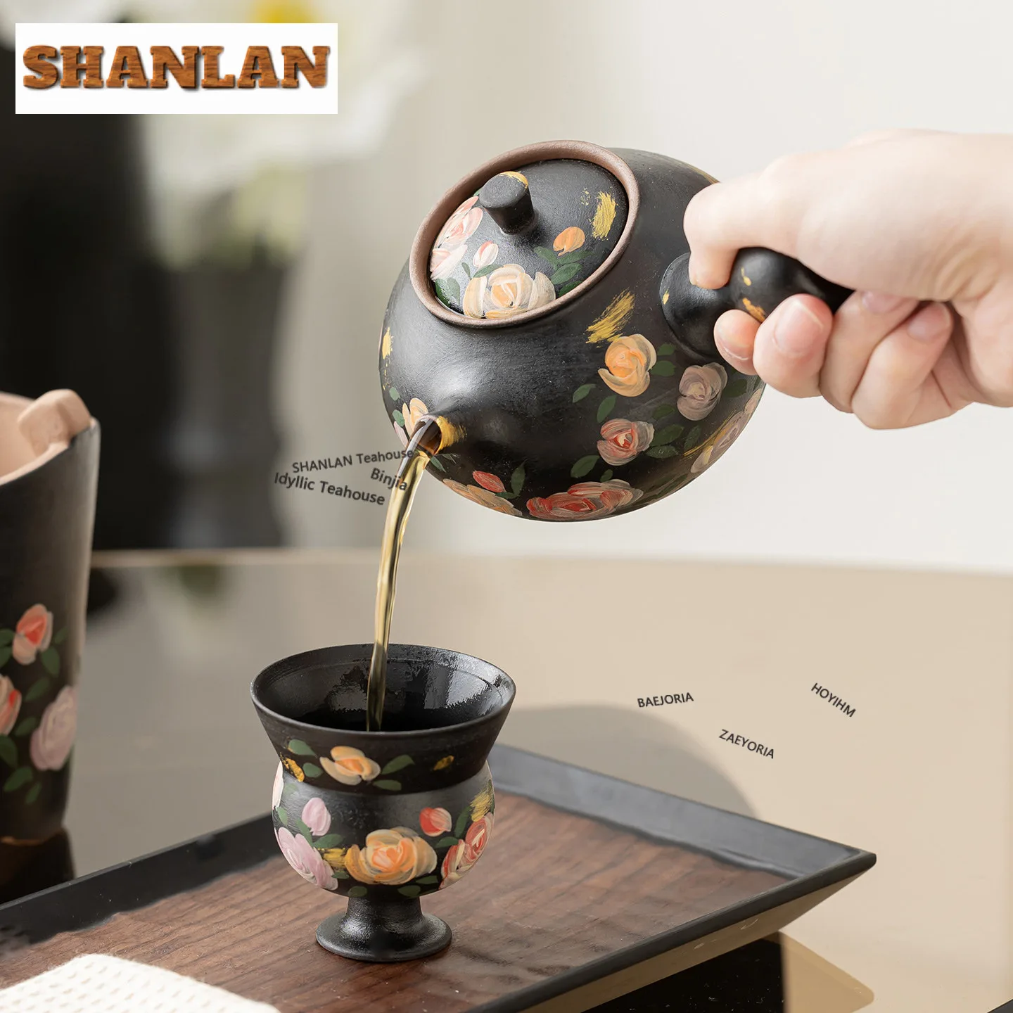 Black Pottery Rose Gold Drawing Tea Warmer Holder Alcohol Burner Stove Kettle Stand Boiling Water Carbon Furnace Tea Items Craft