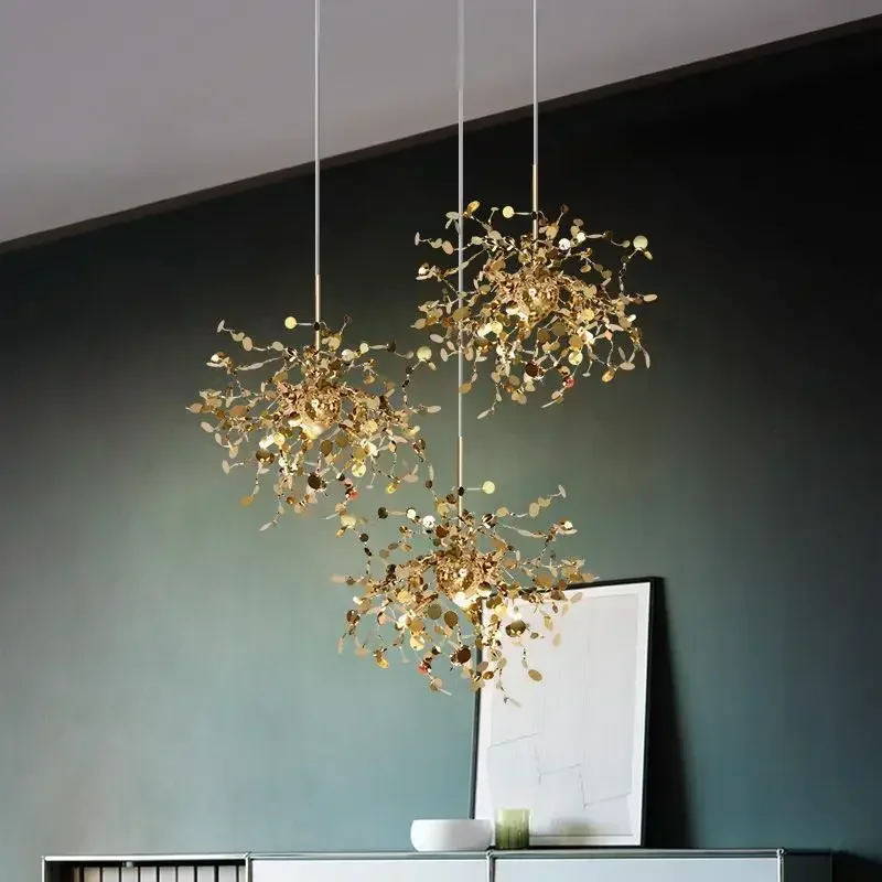 Light luxury clothing store decoration design creative round stainless steel disc restaurant bar window chandelier lamps
