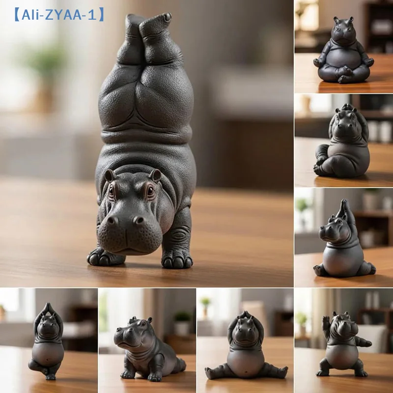 Yoga Master Hippo Statue Handcrafted Resin Hippopotamus Figurine Hippo Figurine Yoga Statue Meditation Hippopotamus【ZYAA-1】