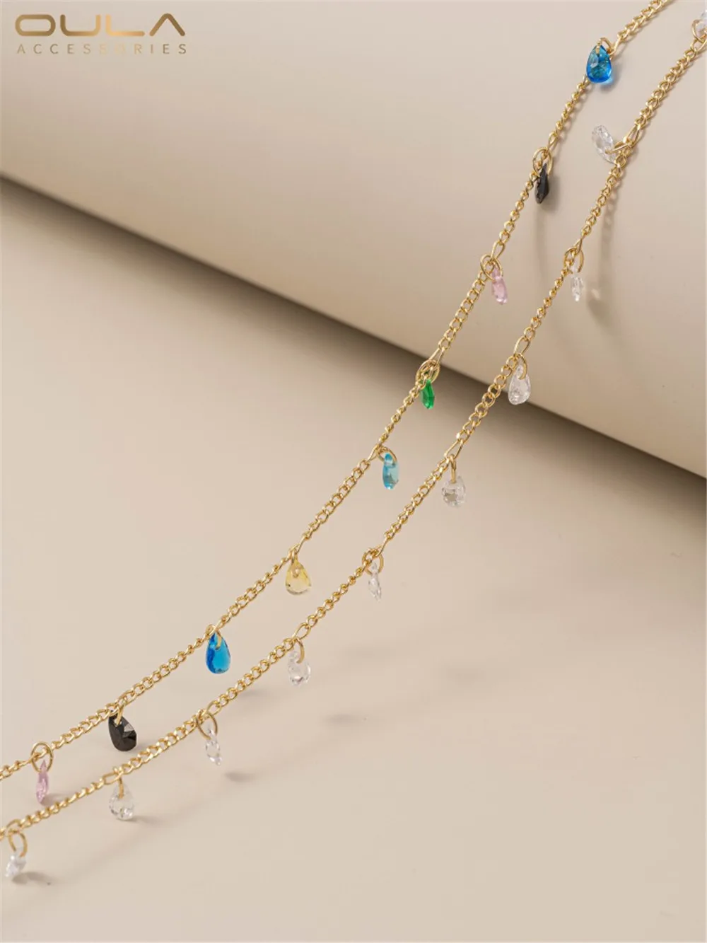 Handmade Chain 14K Gold Plated Hanging Water Droplet Shaped Zircon Chain DIY Homemade Bracelet Necklace Jewelry Loose Chain