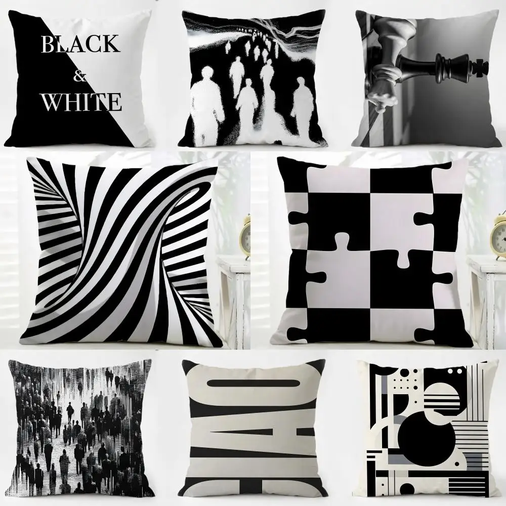 B-Black and White Series Cool and Concise Cushion Cover Pillow Case Soft Friendly Fabric & Concealed Zipper