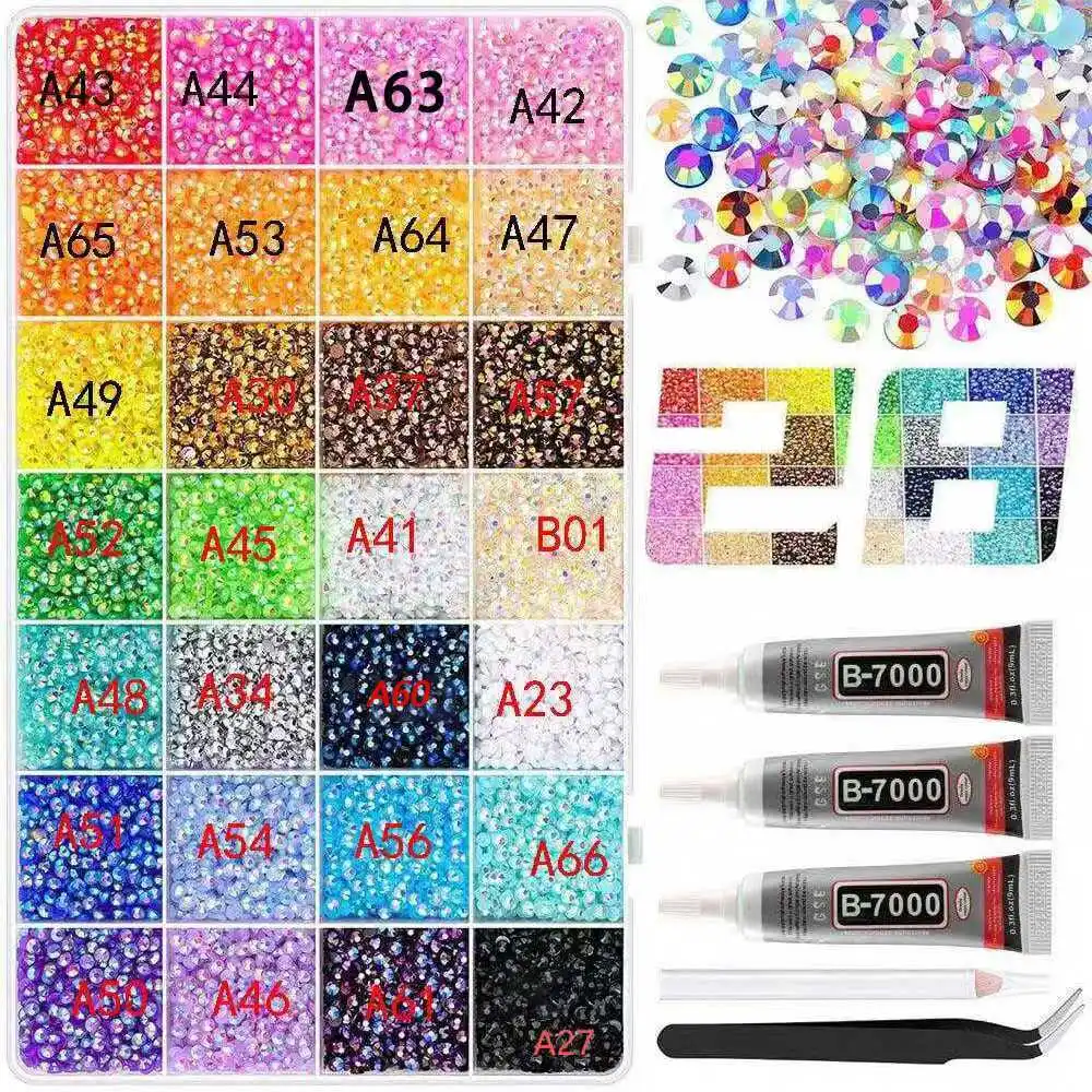 28 raster 3/4/5 mm gemengde kleur Jelly/hars boor strass set DIY kleding nagelboor telefoon boor bril boor hoed boor, etc