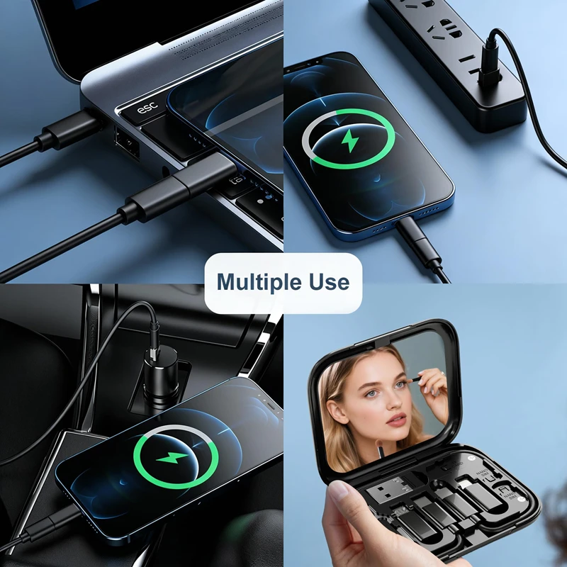 

USB Type C To USB C Cable 60W 4 In 1 Mini Data Cable Set Storage Box Fast Charging Charger Mobile Phone Holder For Xiaomi