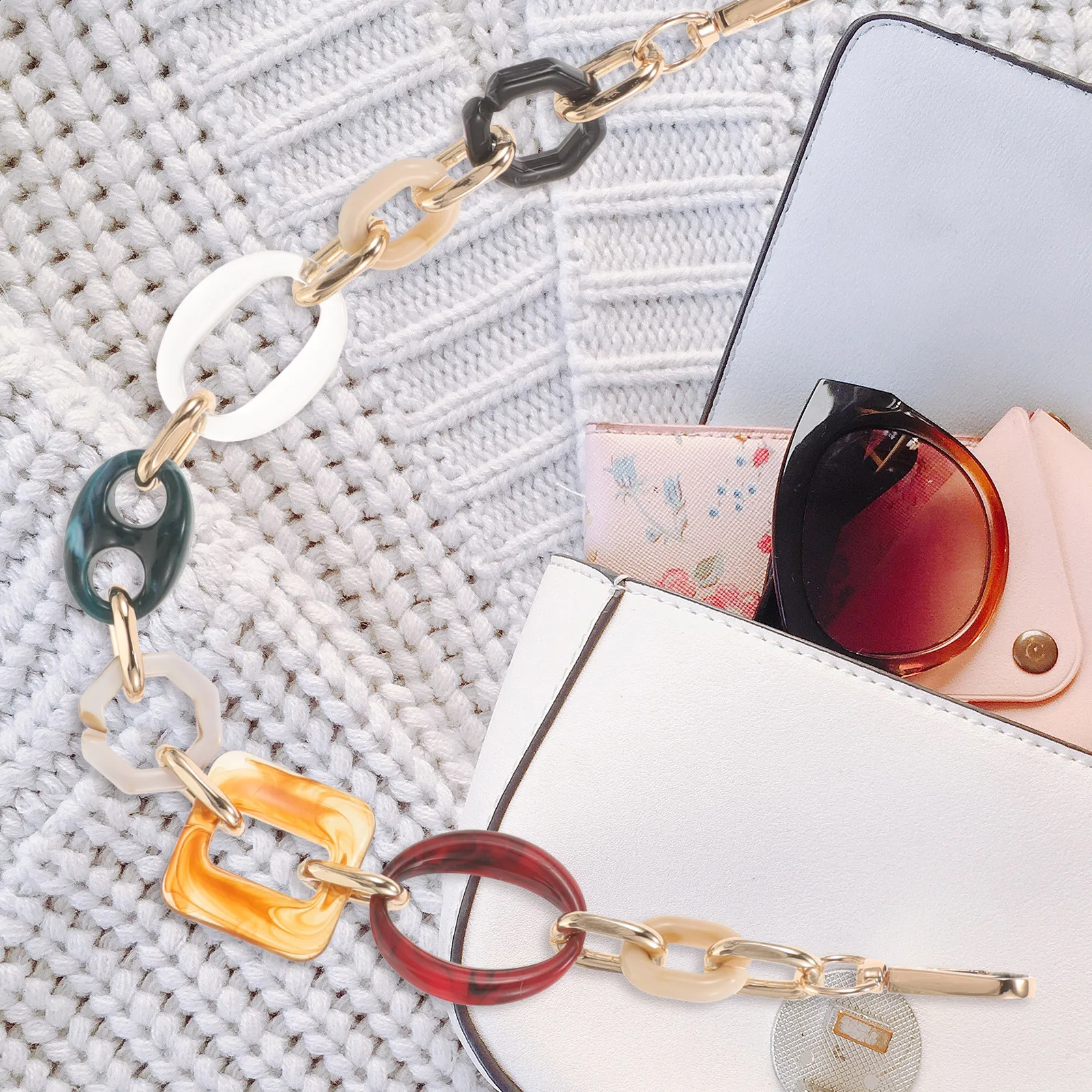 

Resin Bag Chain Strap Vintage Decorative Handbag Purse Chain Adjustable Replacement Alloy Clutch Chains Accessories