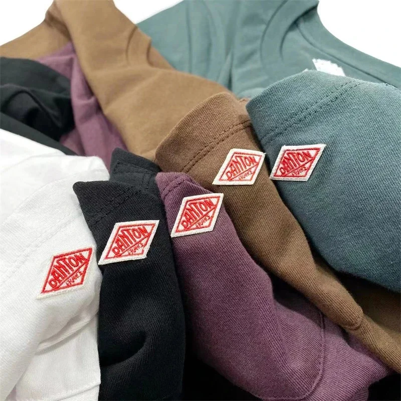 Pure Cotton Short Sleeve T-shirt Loose Simple Basic Round Neck Top Pocket Tees White-Apricot Black Solid color style image 3