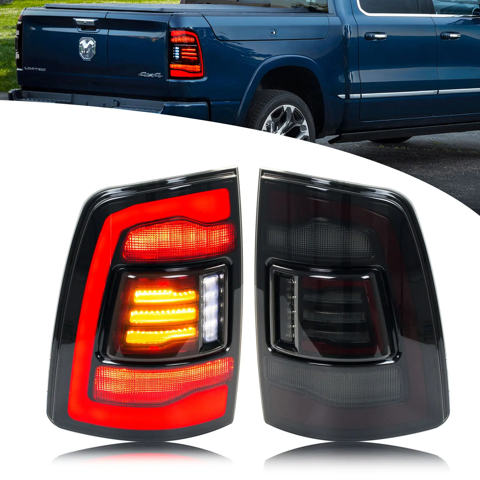 

LED Tail Lights for Dodge Ram 2009-2012 1500 2500 3500 4th Gen Dynamic Animation Sequential Turn Signal Rear Lamps Assembly