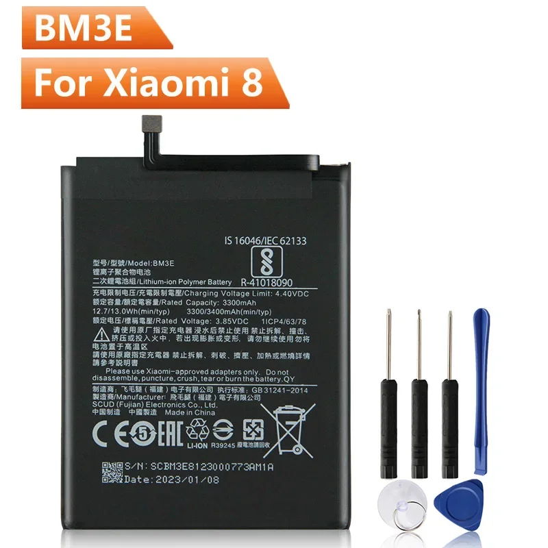 

NEW Replacement Phone Battery BM3E For Xiaomi MI 8 MI8 M8 BM3E Rechargeable Battery 3400mAh