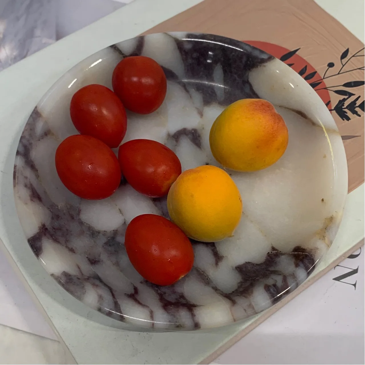 Simple wabi sandy wind natural travertine marble tray ornament B & B hotel home bathroom jewelry storage tray