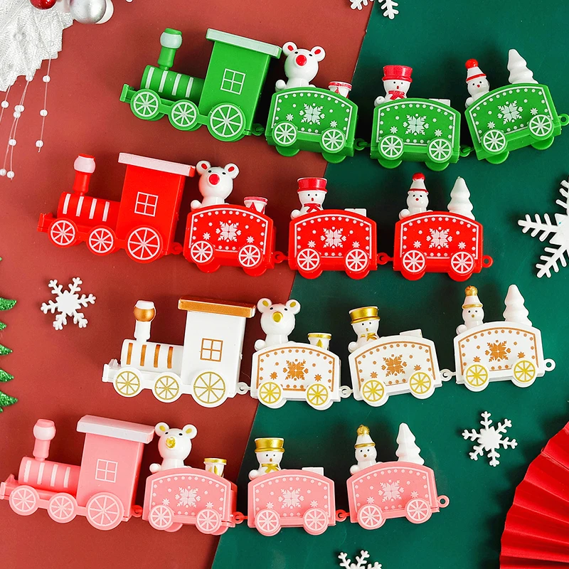 Christmas Plastic Train Ornament toys Xmas New Year Party Home Table Decoration Cute Santa Claus Snowman Kids Toys Gifts