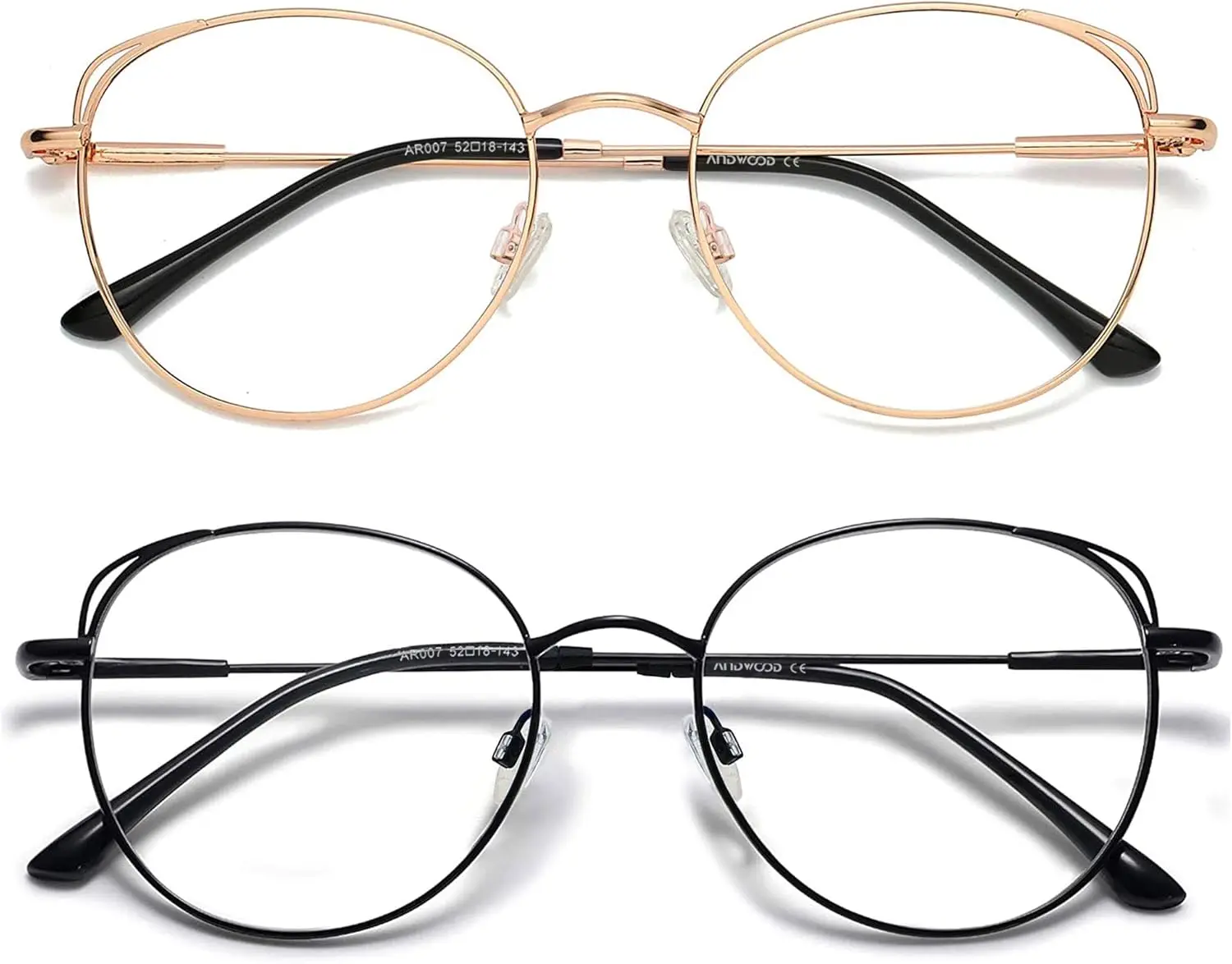 

2 Pack Cat Eye Blue Light Glasses Women Metal Frame