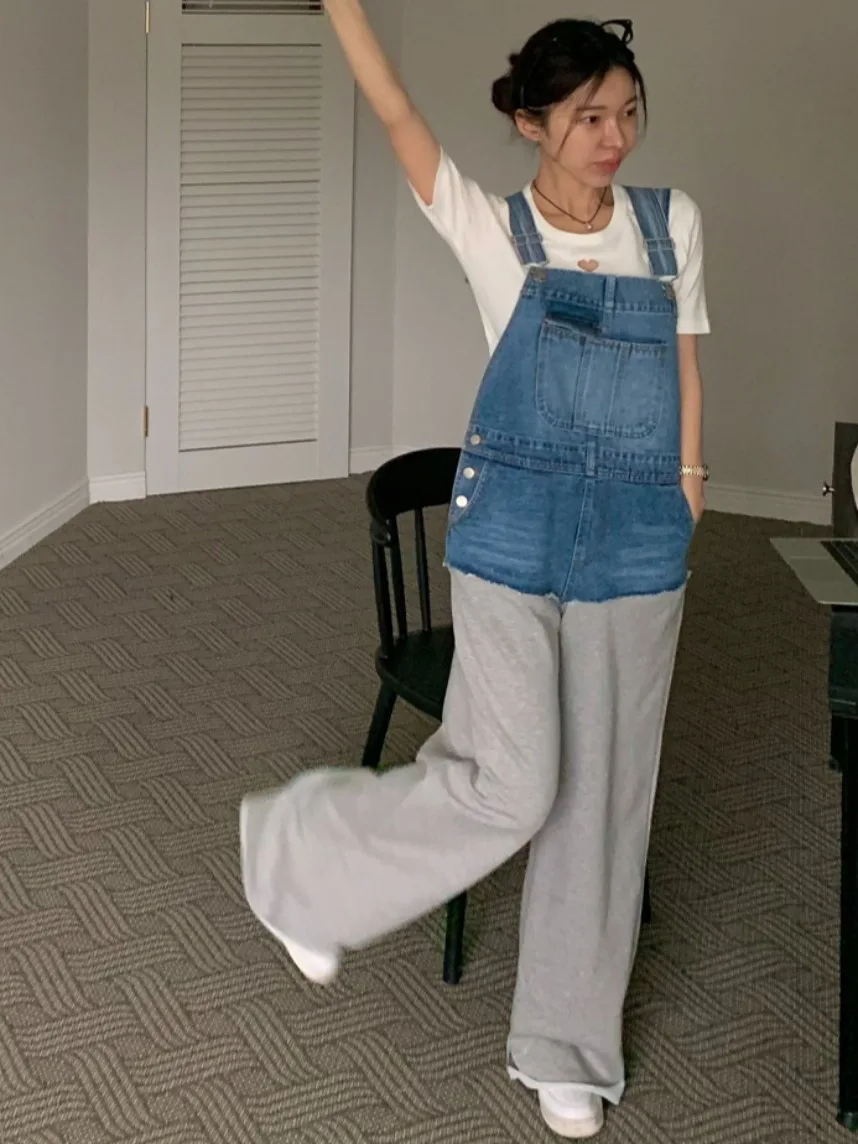 

East Gate Faion, свободные потертые джинсовые комбинезоны, женские прямые спортивные штаны, широкие повседневные комбинезоны