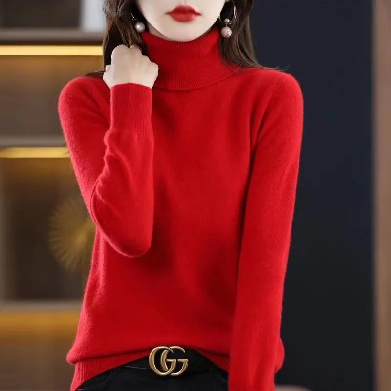 Winter New Sweater Fashion Knitted Sweater Solid Color Bottoming Shirt Women
