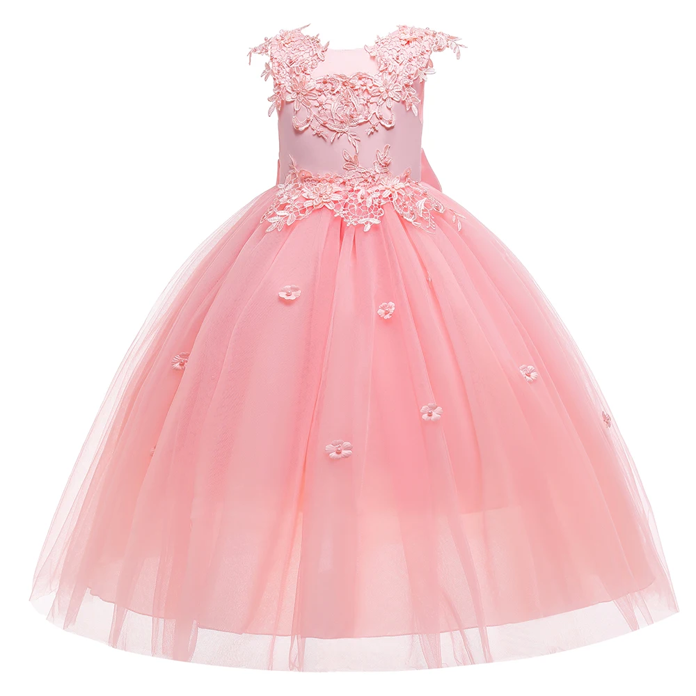 Summer Flower Bridesmaids Girls Dress Vestido Elegant Baptism Wedding Princess Prom Party Dresses For Girls Bow Birthday Costume view 4