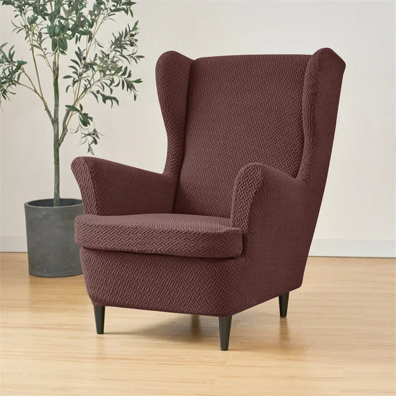 2 teile/satz Jacquard Flügel Stuhl Abdeckungen Einfarbig Stretch Wingback Sessel Schonbezüge Anti-schmutzige Möbel Protector Dekor – Detail 20