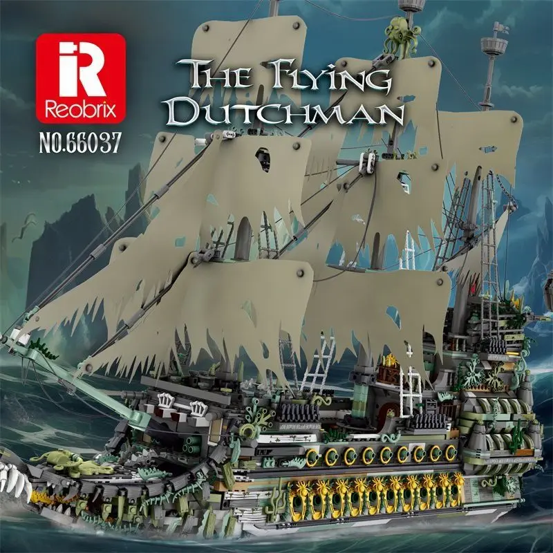 Reobrix 66037 Flying Dutchman Building Blocks Giant Type 1.0m Pirate Ship Children's Educational Assembly Model