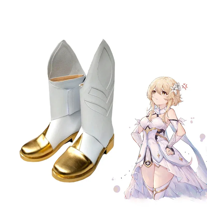 

Genshin Impact Косплей Костюм Путешественник Lumine Обувь для косплея Женщины Мужчины Хэллоуин Сапоги из искусственной кожи игровые ролевые игры белые Высокие туфли