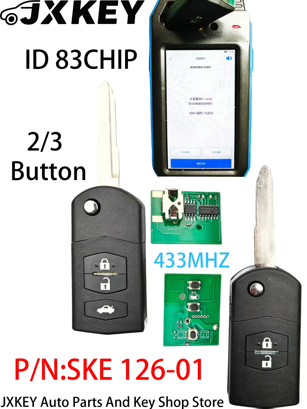 

JXKEY SKE126-01 Flip Car Remote Key For MAZDA 2 M2 Demio 3 M3 Axela 5 M5 Premacy 6 M6 Atenza 8 M8 MPV CX7 433MHZ ID83 Chip