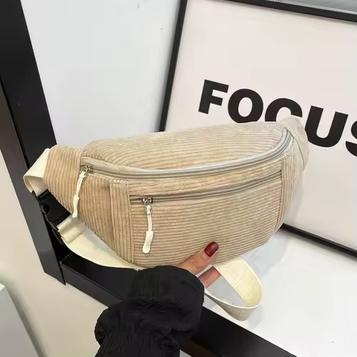 Women Waist Bag Corduroy Student Shoulder Handbag Crossbody Chest Breast Bag Fanny Pack Fashion Phone Female Bum Belt Purse - Image 6