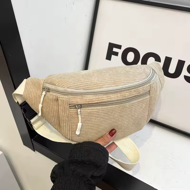 Women Waist Bag Corduroy Student Shoulder Handbag Crossbody Chest Breast Bag Fanny Pack Fashion Phone Female Bum Belt Purse - Image 6