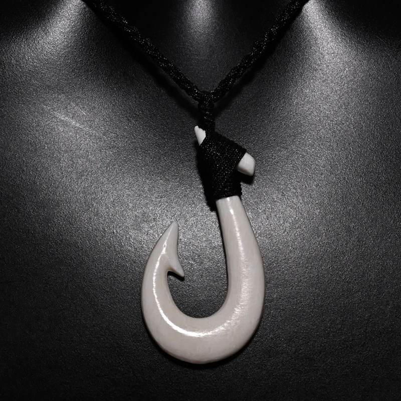 GX002 Handmade Men\'s Jewelry Primitive tribes New Zealand Maori Pendant Yak Bone Fish Hook Choker Womens Necklace for surfing