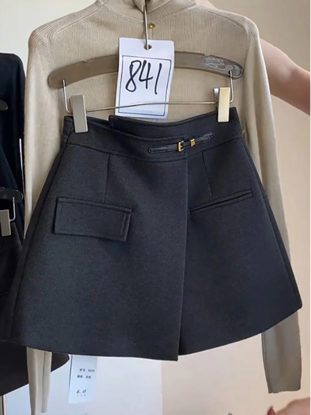 High Waist A-Line  Skirt Pants Suit Wide Leg Pants Korean Style Commute Wind Short Pants Woolen Material Youthful