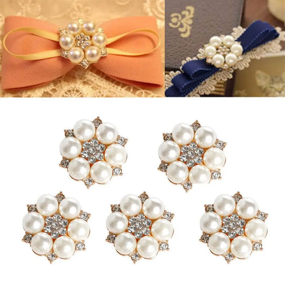 10Pcs/pack High Quality Ivory Pearls Rhinestones Buttons Flower Shaped Garment Decorative DIY Crafts Bow Accessories