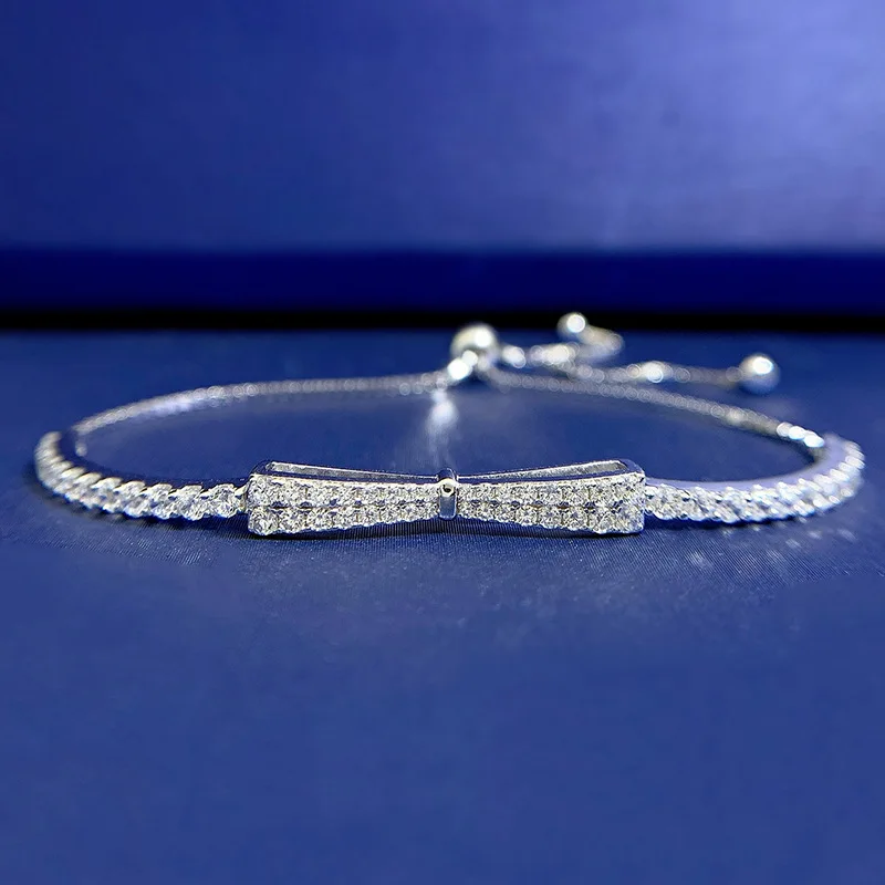 

2023 New S925 Silver Full Diamond Bow Bracelet Women's Retractable and Adjustable Fashion Commuter Celebrity