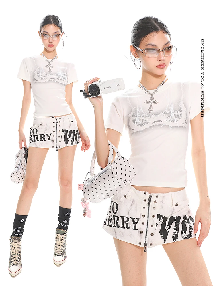 

Uncmhisex Bikndi Sle Slim Fit ort Sve round Ne Spicy Girl T-irt Stand Casual Wear Ladies Faion 2024 Summer