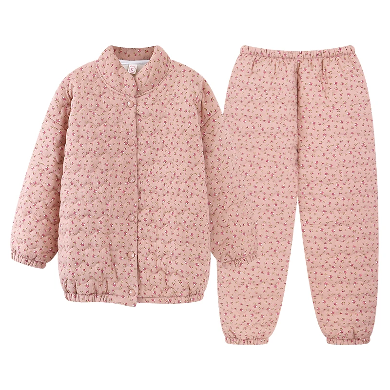 Female Winter Warm Pajama Set Sweet Lovely Three-layer Thick Cotton Quilted Warm Sleepwear Home Wear Clothes Suit for Women 4XL