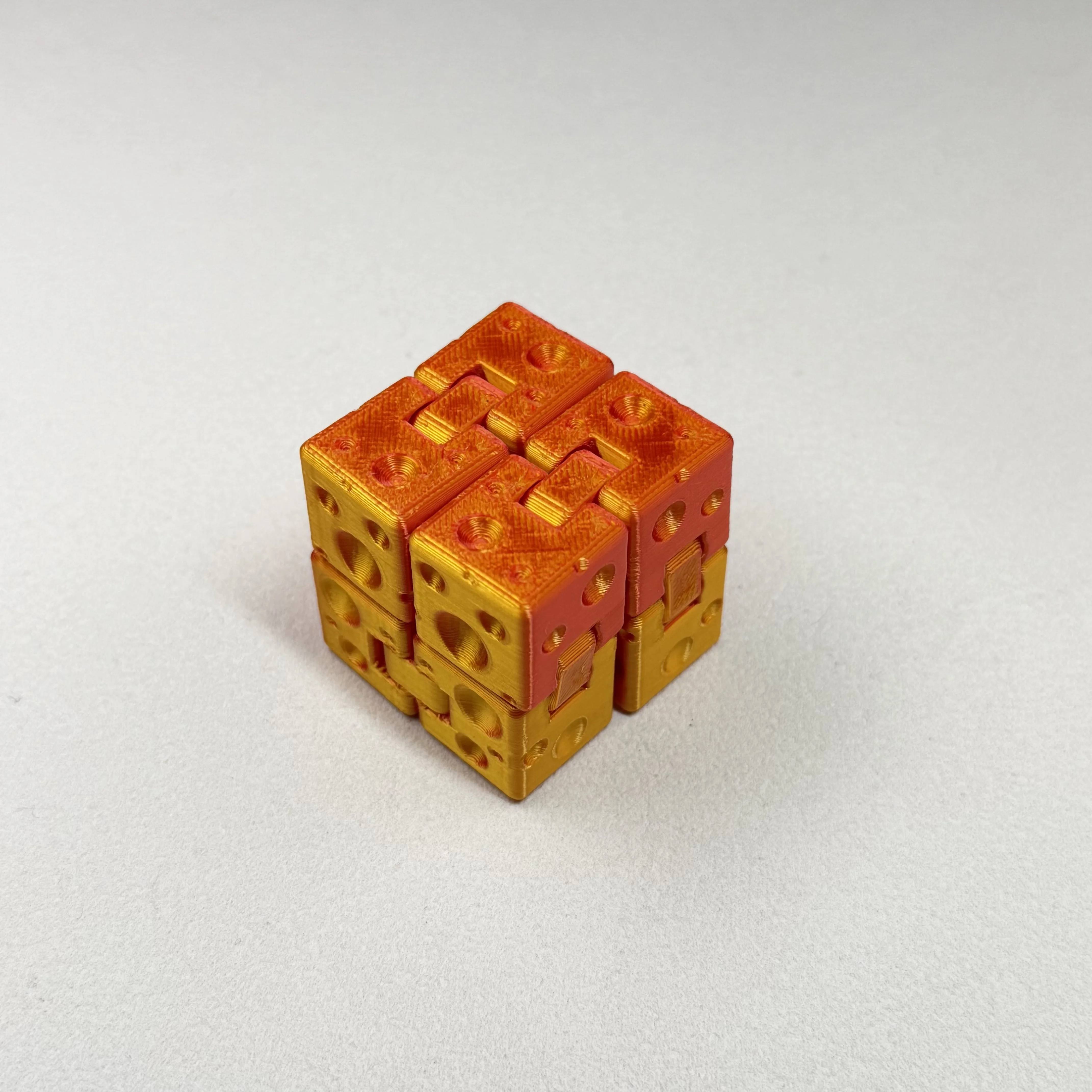 3D Printed Cheese Shaped Infinity Cube Fidget Ornament, Flip Transform Stress Relief Toy, Cute Food Theme Desktop Decor