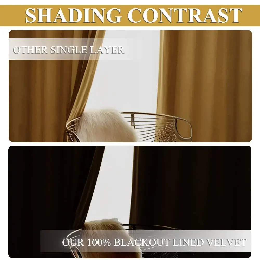 RYB HOME1PC Luxury Blackout Warm Soundproof Drapery Velvet Curtain Sunlight Block Drape for Bedroom House Decoration Living Room image 4