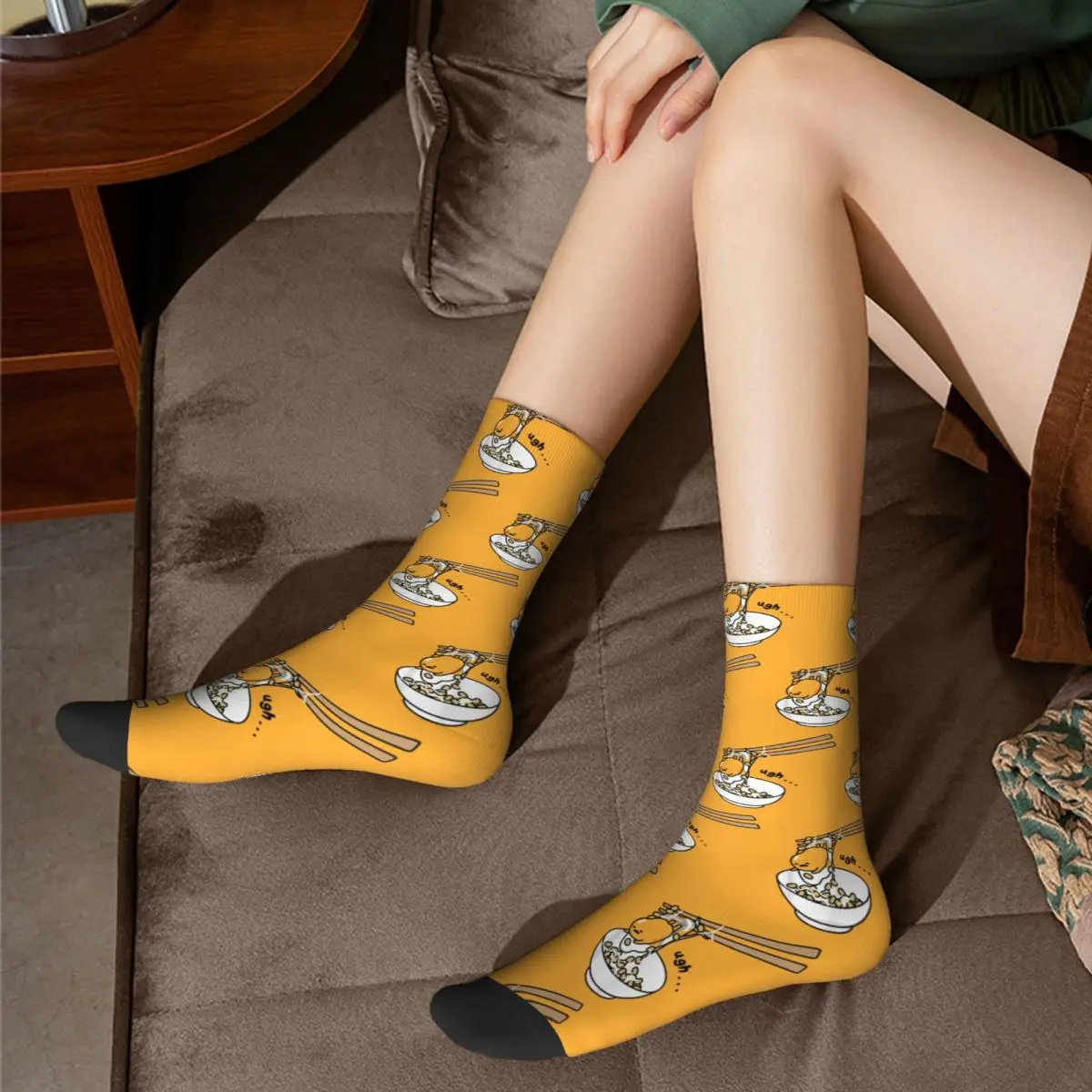 Chaussettes de football Gudetama unisexes, chaussettes à tube moyen en polyester, absorbant la sueur, baguettes, mode