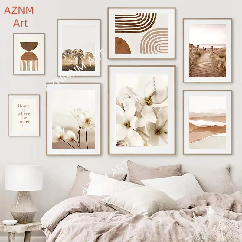 1pc  Boho Landscape Wall Art Scandinavian Canvas Paintings Abstract Flower Posters And Printed Living Room Decoration Pictures