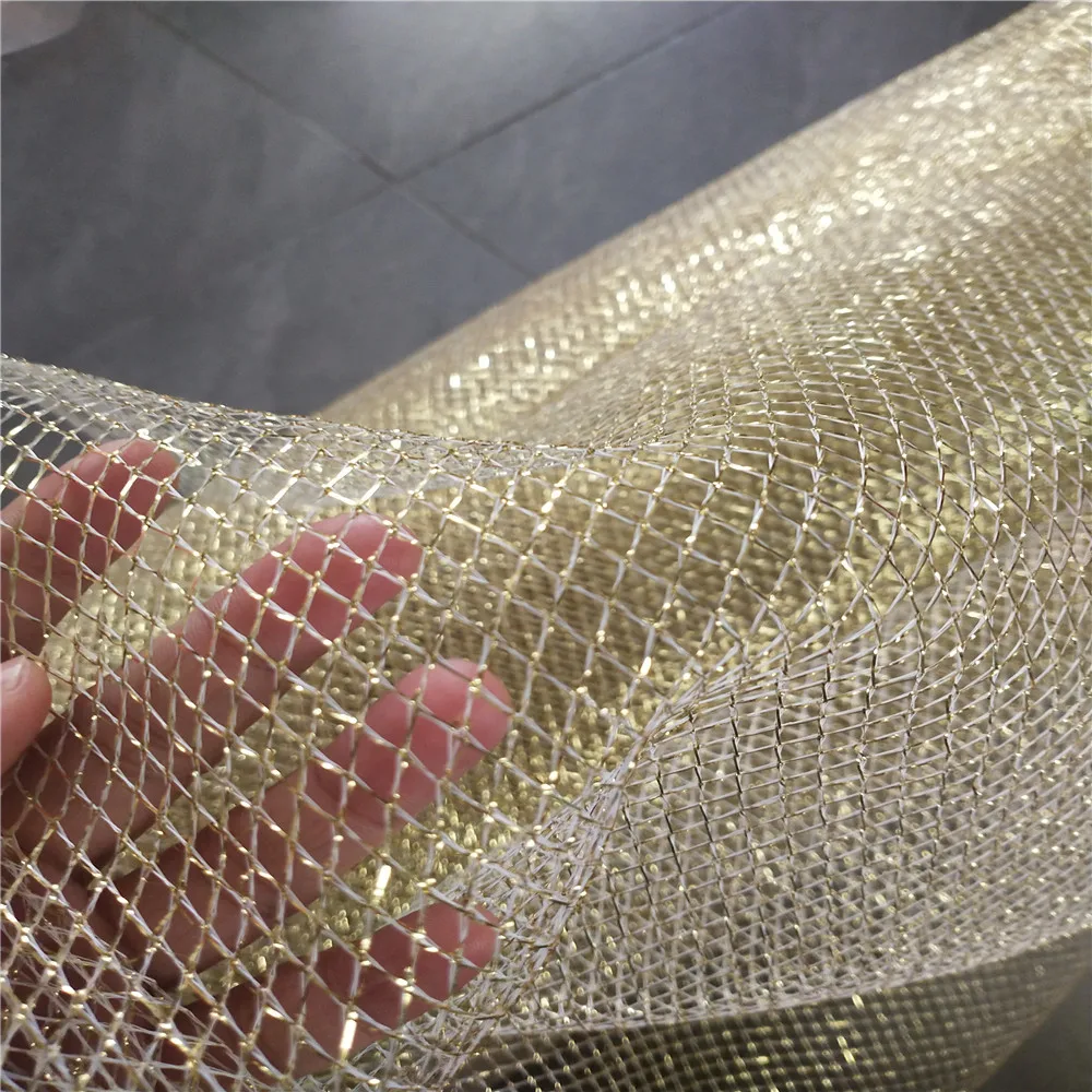 1 yard×155CM diamond hard gauze net transparent lattice net cloth gold and silver color clothing net cloth DIY sewing