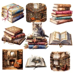 Stickers Hand-painted Watercolor Book House Stickers DIY Scrapbook Diary Project Decoration Vintage journal