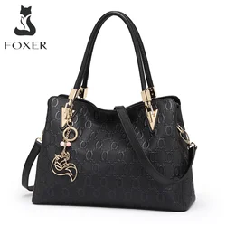 FOXER Women's Handbag Occident Style Crossbody Shoulder Bag Female Split Leather Fashion Tote Lady Commute Office Top Handle Bag