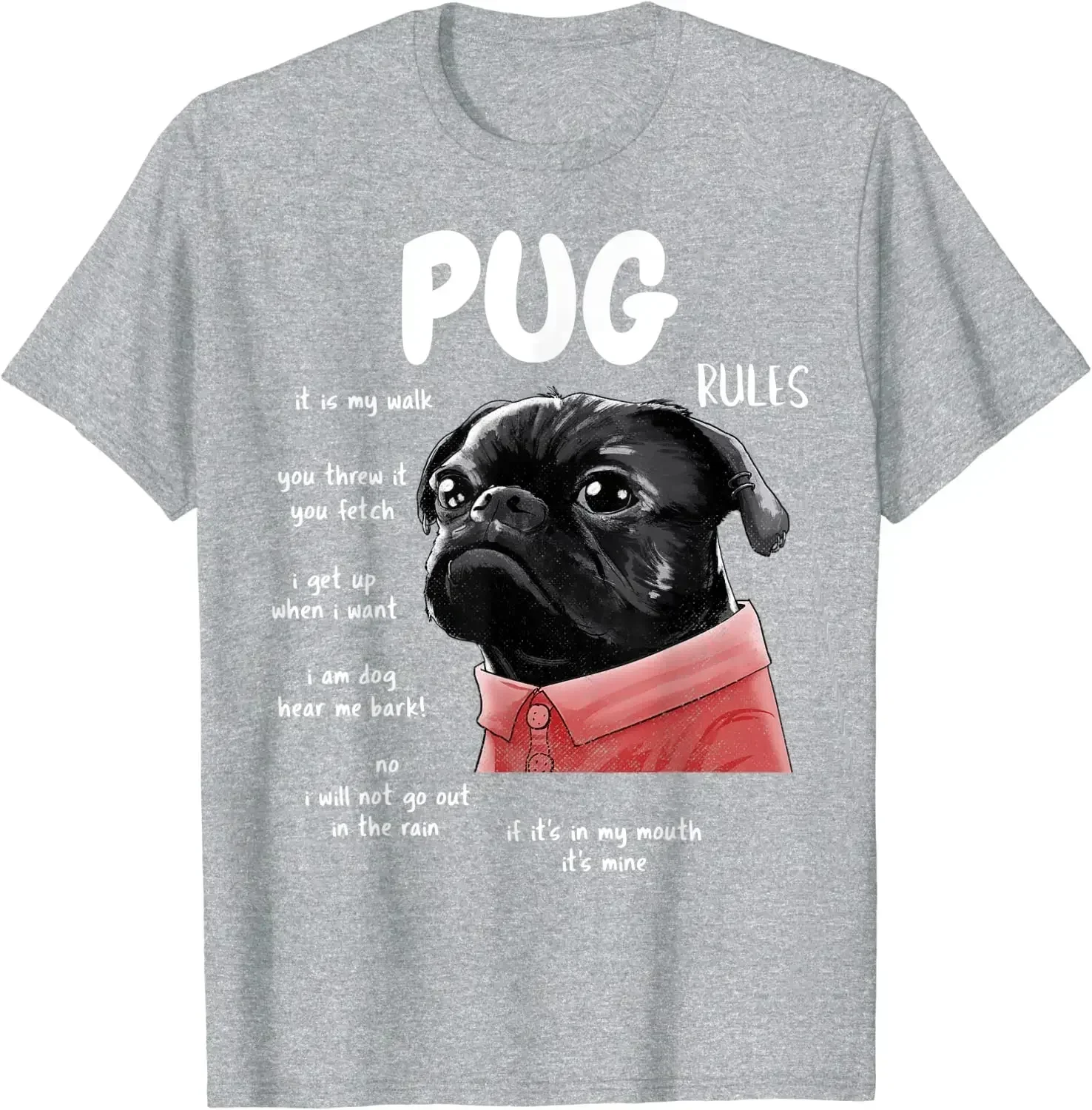 Cute Kawaii Funny Black Pug Dog Rules Gifts Men Women Kids T-Shirt Cotton Daily Four Seasons Oversized T Shirt Tees