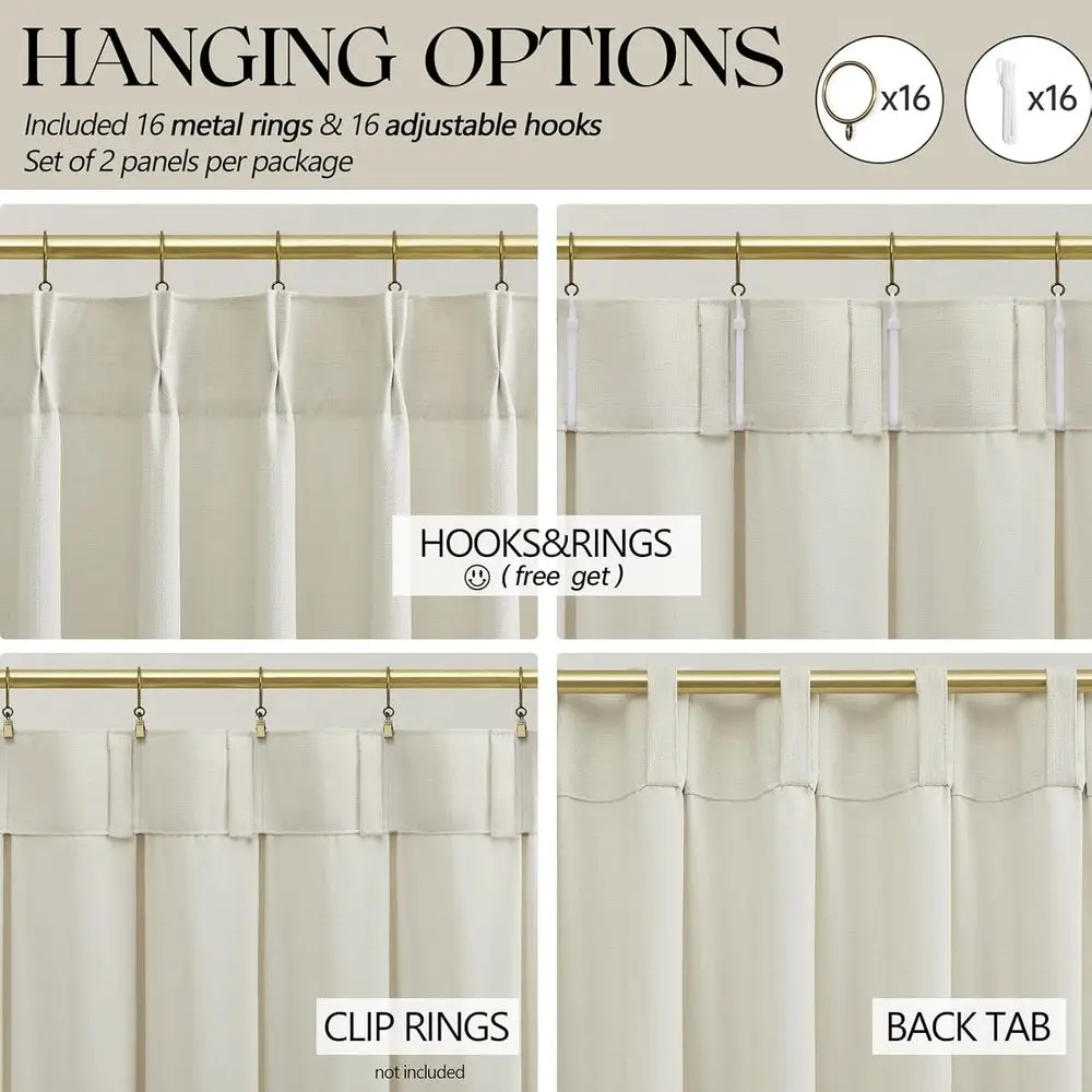 Extra lange Faltenvorhänge aus Birkenleinen, 102 Lichtfilter, Boho-Stil, Privatsphäre für Wohnzimmer und Schlafzimmer